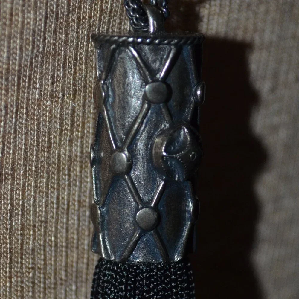 YSL Yves Saint Laurent Black Tassel Silver Chain Necklace